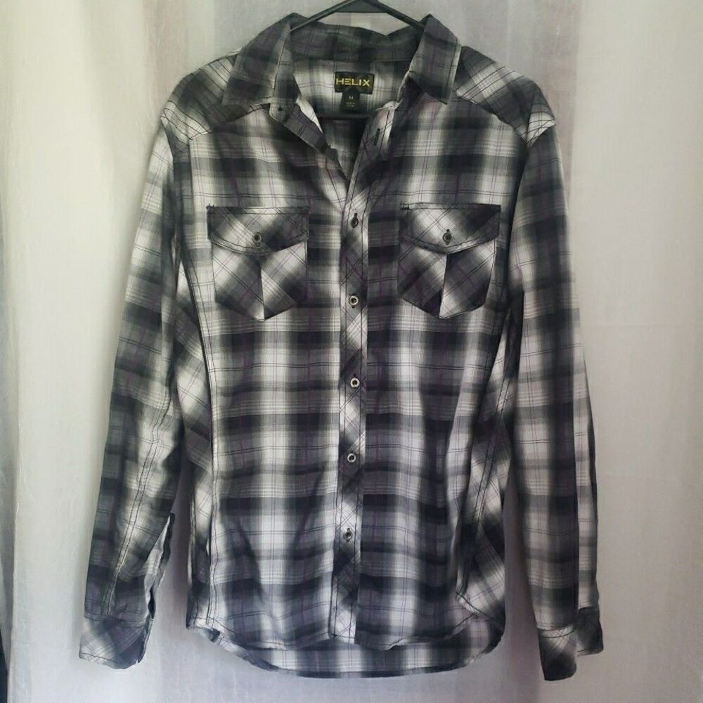 Helix Long Sleeve Button Up Shirt Plaid Western Cowboy Rodeo Mens M